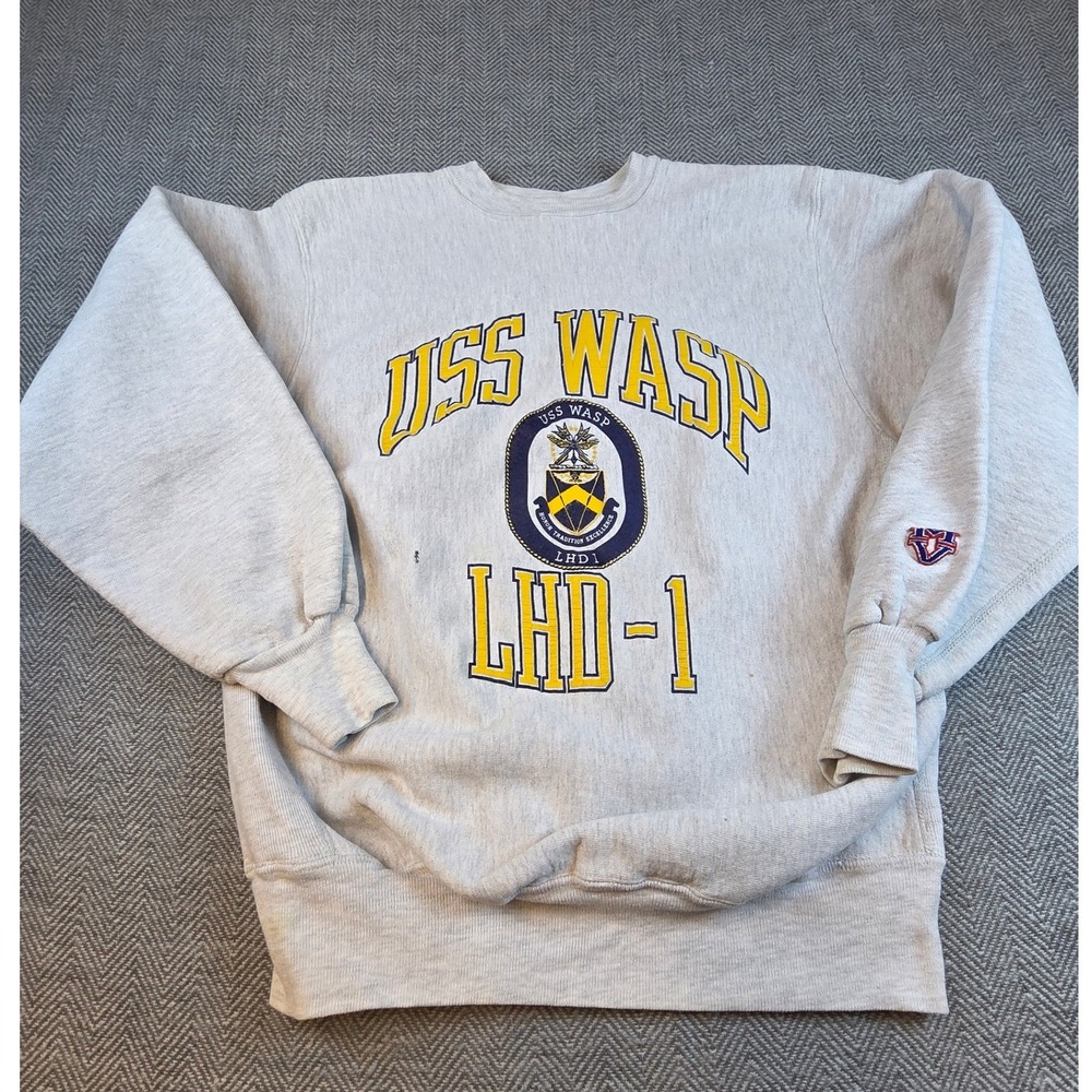 MV Sport Pro Weave USS Wasp LHD-1 Sweatshirt Grey Medium Made in USA Vintage